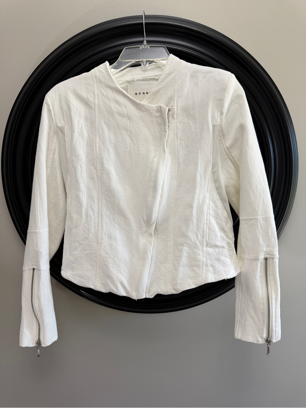 Blank NYC So Icy White Textured Bomber Jacket with Zip Sleeves